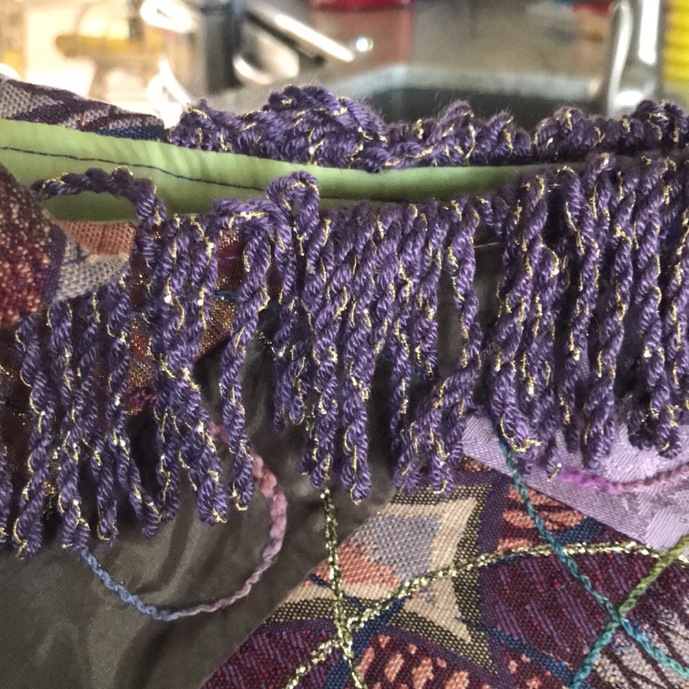 Patchwork Beaded Fringe Tote Bag - Multicolor. - Picture 2 of 11